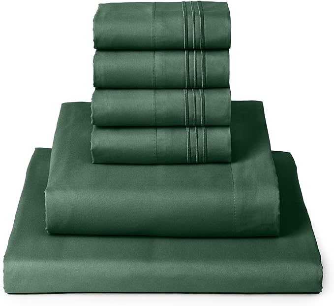 Mellanni Queen Sheets Set - 6 PC Iconic Collection Bedding Sheets & Pillowcases - Luxury, Ultra Soft, Cooling Bed Sheets - Deep Pocket up to 16 inch - 6 PC (Queen, Emerald Green w/Extra Pillow Cases) - LeafyLoom