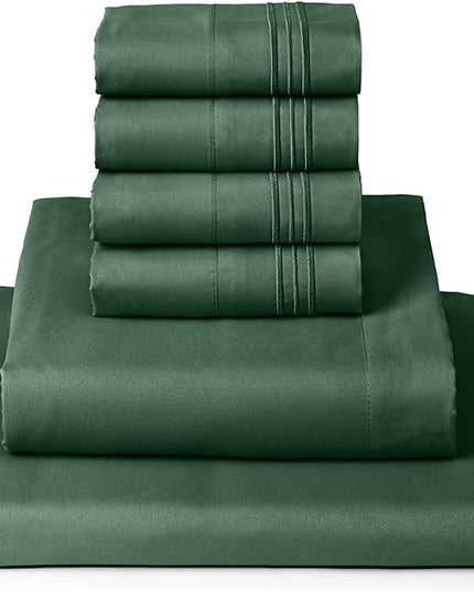 Mellanni King Sheets Set - 6 PC Iconic Collection Bedding Sheets & Pillowcases - Luxury, Ultra Soft, Cooling Bed Sheets - Deep Pocket up to 16 inch - 6 PC (King, Emerald Green w/Extra Pillow Cases) - LeafyLoom