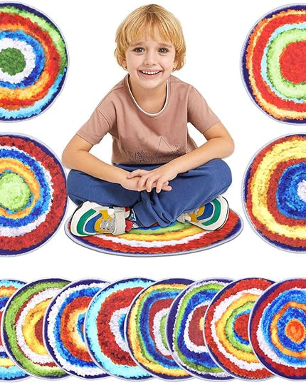 HiiARug Carpet Circles Kids Rug 16" Rainbow Crazy Carpet Circle Seats Pre-School Classroom Accessories 12pcs Round Carpet Seats Group Activity Spots Marker for Classroom Kindergarden Playroom - LeafyLoom