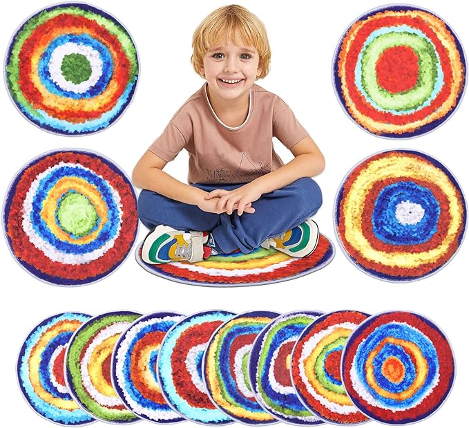 HiiARug Carpet Circles Kids Rug 16" Rainbow Crazy Carpet Circle Seats Pre-School Classroom Accessories 12pcs Round Carpet Seats Group Activity Spots Marker for Classroom Kindergarden Playroom - LeafyLoom