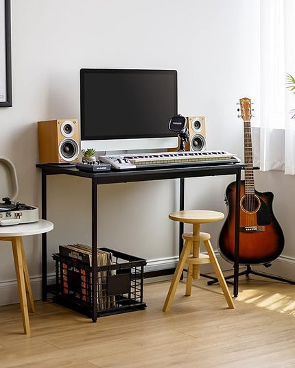 IRIS USA 39 Inch Modern Laptop and Computer Desk Office Table for Home Office, Water and Scratch Resistant Surface Gaming Desk, Easy to Assemble Black Desk - LeafyLoom