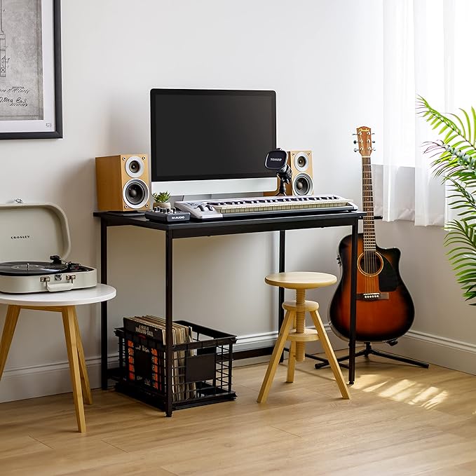 IRIS USA 39 Inch Modern Laptop and Computer Desk Office Table for Home Office, Water and Scratch Resistant Surface Gaming Desk, Easy to Assemble Black Desk - LeafyLoom