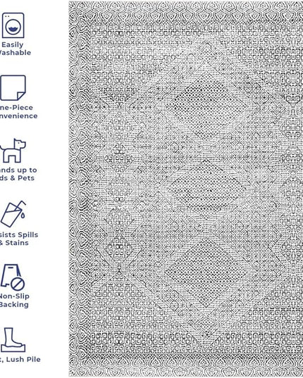 nuLOOM Abstract Tribal Machine Washable Ultra Thin Runner Rug, 2' 6" x 12', Grey - LeafyLoom