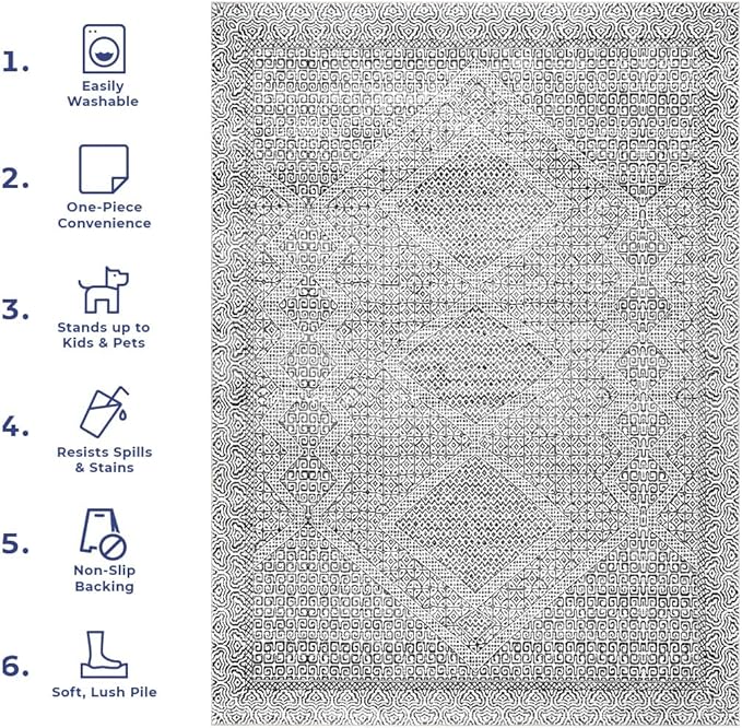 nuLOOM Abstract Tribal Machine Washable Ultra Thin Runner Rug, 2' 6" x 12', Grey - LeafyLoom