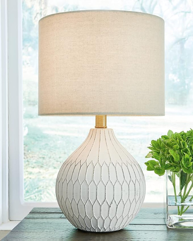 Signature Design by Ashley Wardmont 18" Modern Dimensional Design Ceramic Table Lamp, White - LeafyLoom