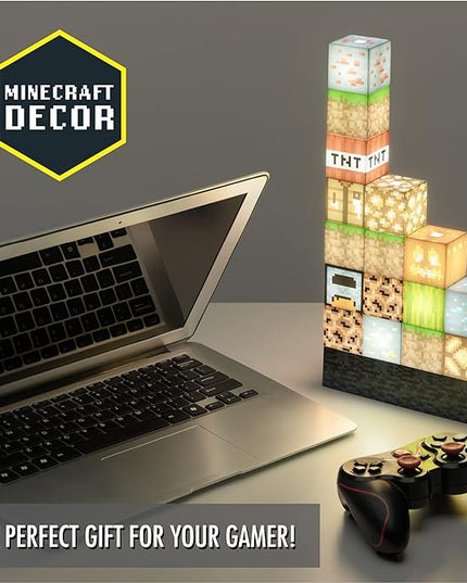 Paladone Minecraft Official Licensed Block Building Lamp 16 Customizable Light Up Blocks - Interactive Decoration, Toy, Nightlight for Kids, Gamer Room Decor, Gaming Gift for Boys and Girls - LeafyLoom