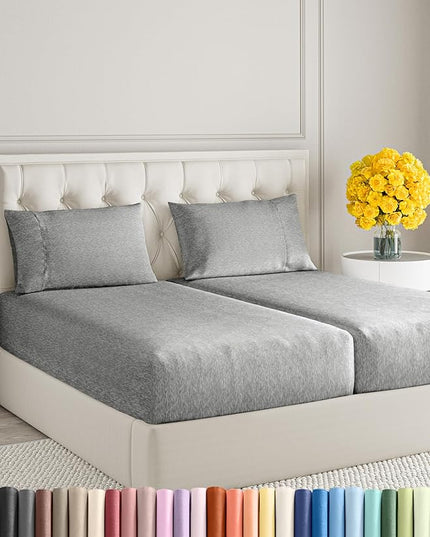 Split King Size 5 Piece Sheet Set - Comfy Breathable & Cooling Sheets - Hotel Luxury Bed Sheets for Women & Men - Deep Pockets, Easy-Fit, Soft & Wrinkle Free Sheets - Heathered Grey Oeko-Tex Sheets - LeafyLoom