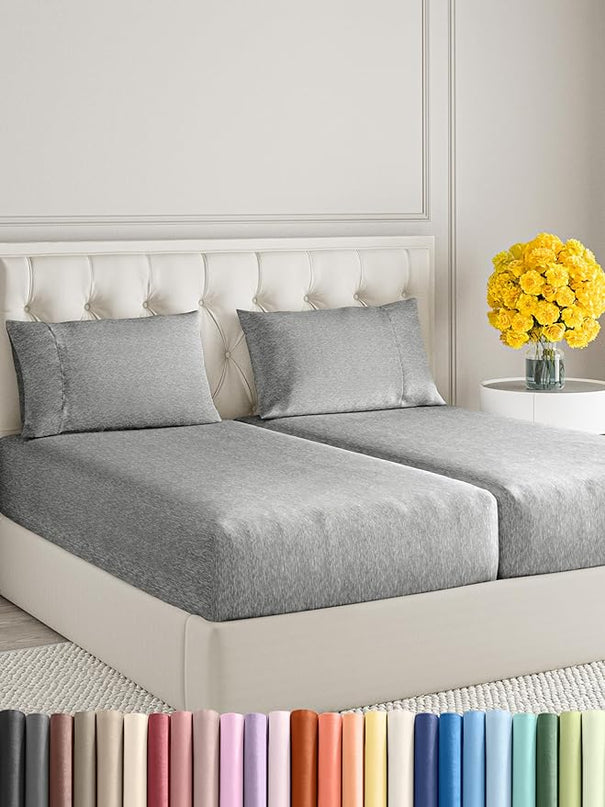 Split King Size 5 Piece Sheet Set - Comfy Breathable & Cooling Sheets - Hotel Luxury Bed Sheets for Women & Men - Deep Pockets, Easy-Fit, Soft & Wrinkle Free Sheets - Heathered Grey Oeko-Tex Sheets - LeafyLoom