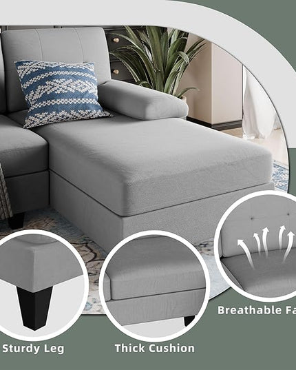 Shintenchi Sectional Couches for Living Room, U Shaped Sofa Couch with Double Chaise, 4-Seat Living Room Furniture Sets with Soft Cushion & Linen Fabric, Light Grey - LeafyLoom