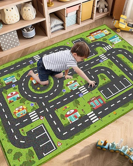 Car Rug Play Mat, Road Rug Carpet for Kids, City Life Educational Road Traffic Carpet for Ages 3-12 Years Old(80×160cm/32×63inch) - LeafyLoom