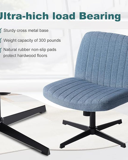 OLIXIS Cross Legged Armless Wide Adjustable Swivel Padded Home Office Desk Chair, Navy - LeafyLoom