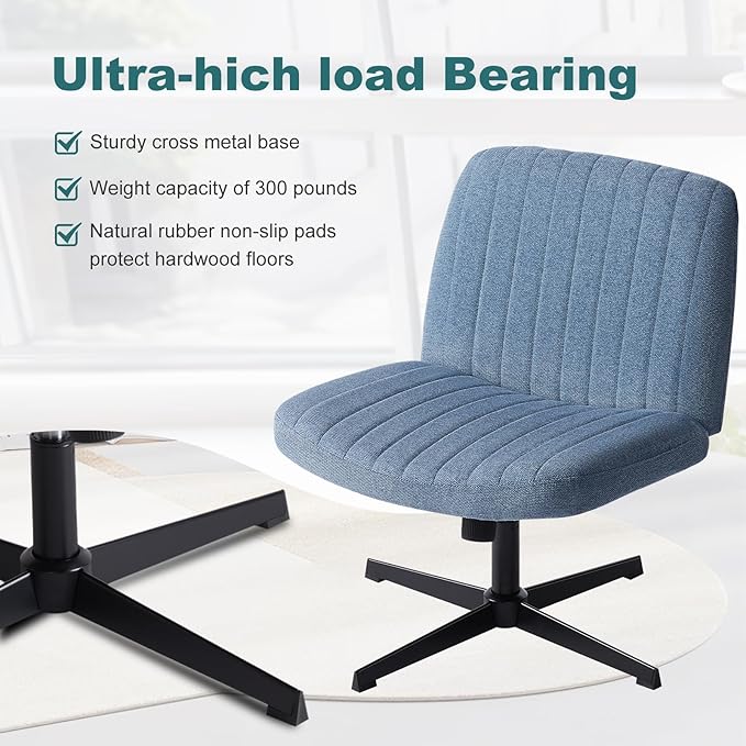 OLIXIS Cross Legged Armless Wide Adjustable Swivel Padded Home Office Desk Chair, Navy - LeafyLoom