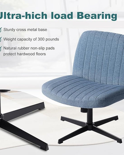 OLIXIS Cross Legged Armless Wide Adjustable Swivel Padded Home Office Desk Chair, Navy - LeafyLoom
