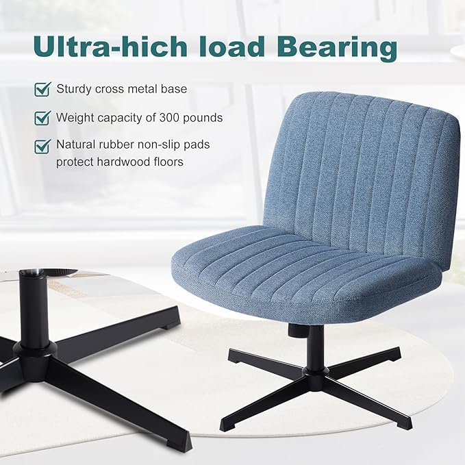 OLIXIS Cross Legged Armless Wide Adjustable Swivel Padded Home Office Desk Chair, Navy - LeafyLoom