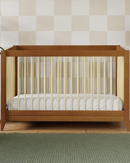 Babyletto Sprout 4-in-1 Convertible Crib with Toddler Bed Conversion Kit in Chestnut and Natural, Greenguard Gold Certified - LeafyLoom