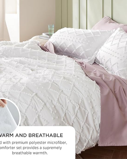 Bedsure Queen Comforter Set - Black Comforter, Boho Tufted Shabby Chic Bedding Comforter Set, 3 Pieces Vintage Farmhouse Bed Set for All Seasons, Fluffy Soft Bedding Set with 2 Pillow Shams - LeafyLoom