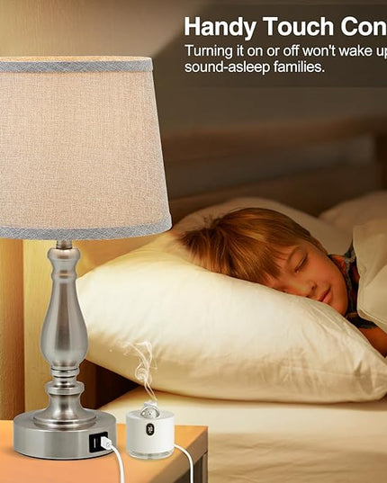 Nightstand Table Lamps for Bedroom Set of 2, Touch Bedside Lamps with Dual USB Ports, 3 Way Dimmable Bedroom Lamps for End Tables, Modern Night Stand Lamps for Living Room Guest Room - LeafyLoom