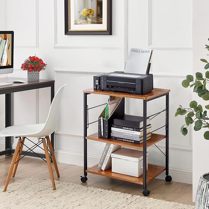 Mr IRONSTONE Kitchen Stand Microwave Cart 23.7'' for Small Space, Coffee Cart 3-Tier Rolling Utility Microwave Oven Rack on Wheels, Vintage - LeafyLoom