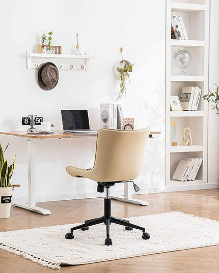 YOUNIKE Office Chair Swivel Desk Chair Upholstered Leather Height Adjustable with Wheels Computer Task Chair Modern Rolling Armless with Back, Beige, Loads 300 lbs - LeafyLoom