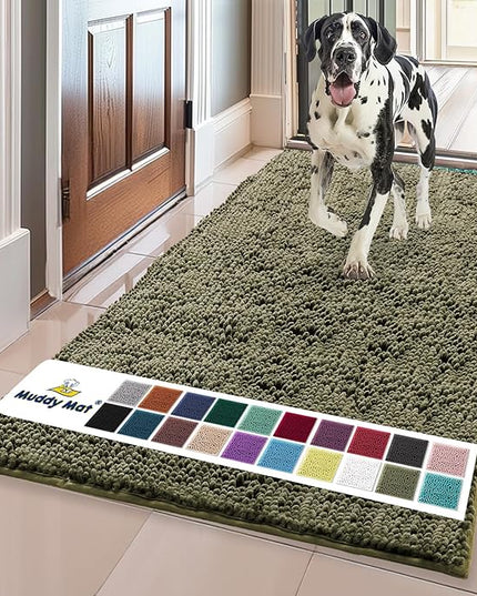 Muddy Mat® Original Dog Door Mat for Muddy Paws, Super Absorbent Microfiber, Non-Slip Washable Pet Rug, Quick Dry Chenille Entryway Carpet, Machine Washable Indoor Outdoor mat, Army Green 35"x60" MuddyMat