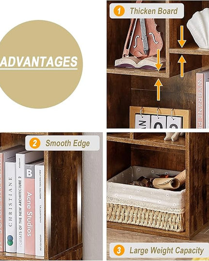 VECELO 3-Cube Small Bookshelf, Modern Bookcases with Shelves Height Up to 12.8 Inches, Suit for Common Size TextBook, Vertical or Horizontal, Cubby Storage Organizer,Rustic Brown - LeafyLoom