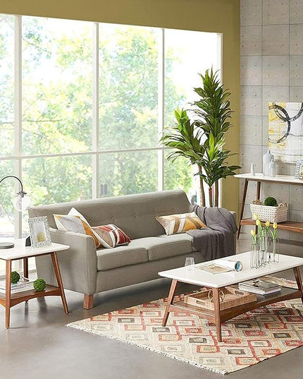 Madison Park Parker Console Tables-Solid Wood, Two-Tone Finish with Lower Storage Shelf Modern Mid-Century Accent Living Room Furniture, Medium, Off-White/Pecan - LeafyLoom