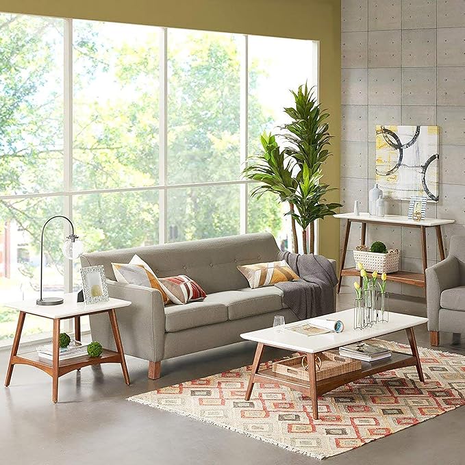Madison Park Parker Console Tables-Solid Wood, Two-Tone Finish with Lower Storage Shelf Modern Mid-Century Accent Living Room Furniture, Medium, Off-White/Pecan - LeafyLoom