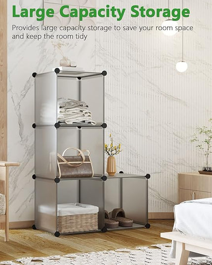 C&AHOME Cube Storage Organizer, 4-Cube Shelves Units, Closet Cabinet, DIY Plastic Modular Book Shelf Ideal for Bedroom, Living Room, Office, 24.8" L x 12.4" W x 24.8" H Grey UPCS04G - LeafyLoom