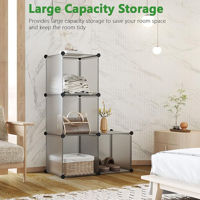 C&AHOME Cube Storage Organizer, 4-Cube Shelves Units, Closet Cabinet, DIY Plastic Modular Book Shelf Ideal for Bedroom, Living Room, Office, 24.8" L x 12.4" W x 24.8" H Grey UPCS04G - LeafyLoom