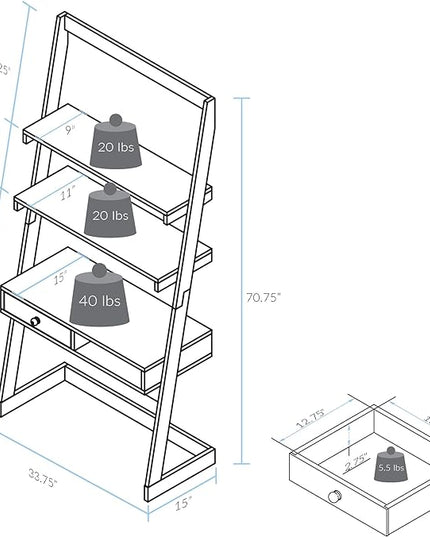 American Trails Freestanding Ladder Desk With Drawer, Natural Maple/White - LeafyLoom