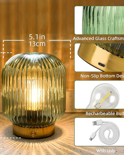 MJ PREMIER Rechargeable Battery Operated Lamp Cordless Lamp Portable Dimmable Brightness Lamps USB LED Table Light with Memory Function Emergency Lamp for Power Outage for Indoor,Outdoor Green - LeafyLoom