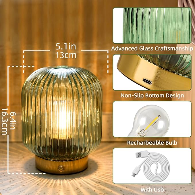 MJ PREMIER Rechargeable Battery Operated Lamp Cordless Lamp Portable Dimmable Brightness Lamps USB LED Table Light with Memory Function Emergency Lamp for Power Outage for Indoor,Outdoor Green - LeafyLoom