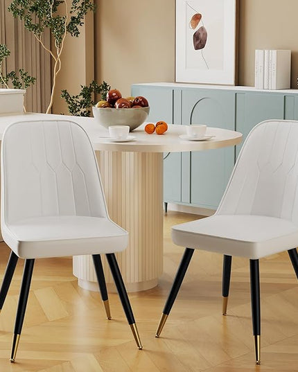 Alunaune Modern Dining Chairs Set of 2 Upholstered Kitchen Chairs, Mid Century Armless Leisure Accent Chair Living Room Faux Leather Desk Side Chair-White - LeafyLoom