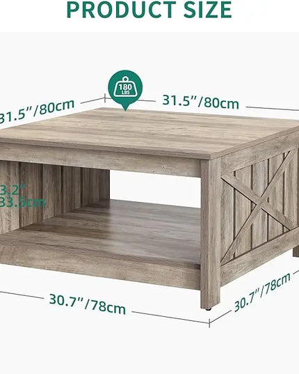 YITAHOME Coffee Table Farmhouse Coffee Table with Storage Rustic Wood Cocktail Table,Square Coffee Table for Living Meeting Room with Half Open Storage Compartment, Rustic Grey - LeafyLoom