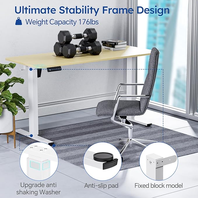 Standing Desk, Height Adjustable Desks with Powerful Motor and Cable Management,electric Sit Stand Desk with Hight Preset Design for Home Office Use 55x24 in Maple - LeafyLoom