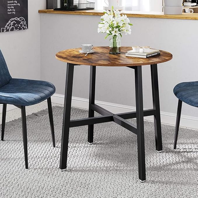 VASAGLE Round Dining Table, for Living Room, Office, Round Top, 31.5 x 31.5 x 29.5 Inches, Brown - LeafyLoom
