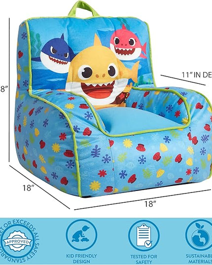 Idea Nuova Baby Shark Kids Mink Plush Bean Bag Chair with Piping & Top Carry Handle, Large - LeafyLoom