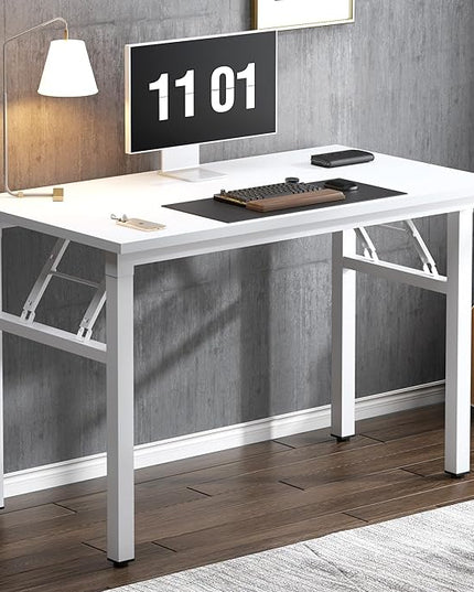 Need 39.4 inch Computer Desk for Small Space Small Folding Table Small Writing Desk Compact Desk Foldable Desk with BIFMA Certification, No Install Needed, White AC5-10060-DW - LeafyLoom