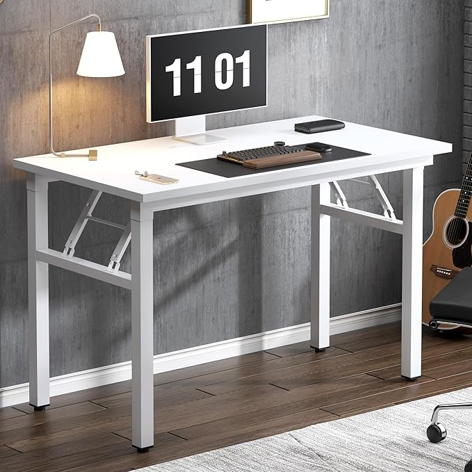 Need 39.4 inch Computer Desk for Small Space Small Folding Table Small Writing Desk Compact Desk Foldable Desk with BIFMA Certification, No Install Needed, White AC5-10060-DW - LeafyLoom