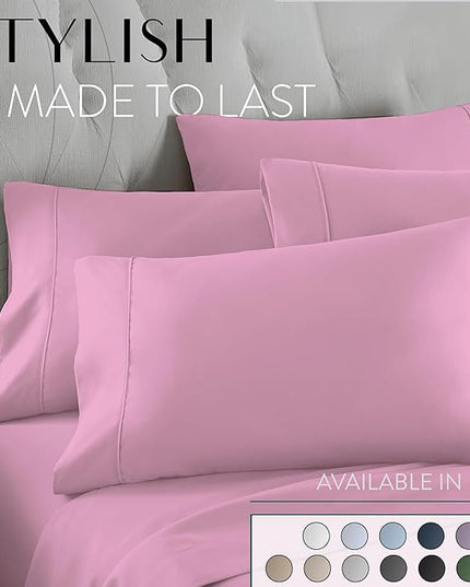 Danjor Linens California King Sheet Set - 6 Piece Set Including 4 Pillowcases - Deep Pockets - Breathable, Soft Bed Sheets - Wrinkle Free - Machine Washable - Pink Cal King Bed Sheets - 6 pc - LeafyLoom