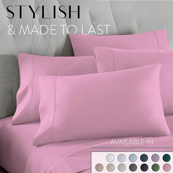 Danjor Linens California King Sheet Set - 6 Piece Set Including 4 Pillowcases - Deep Pockets - Breathable, Soft Bed Sheets - Wrinkle Free - Machine Washable - Pink Cal King Bed Sheets - 6 pc - LeafyLoom