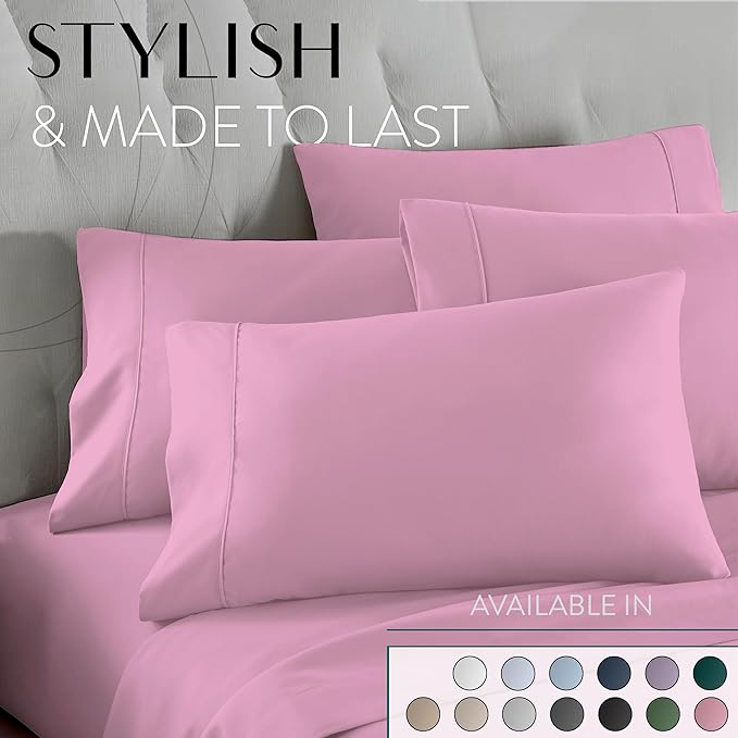 Danjor Linens Queen Sheet Set - 6 Piece Set Including 4 Pillowcases - Deep Pockets - Breathable, Soft Bed Sheets - Wrinkle Free - Machine Washable - Pink Sheets for Queen Size Bed - 6 pc - LeafyLoom