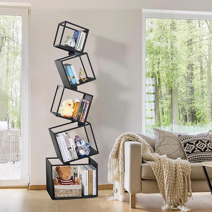 Bookshelf, Book Shelf, 5 Tier Bookshelf, Black Bookshelf, 67'' Tall, Modern Bookshelf for Books/CDs/Home Decor, Bookcase for living room, dining room, bedroom, nursery room - LeafyLoom