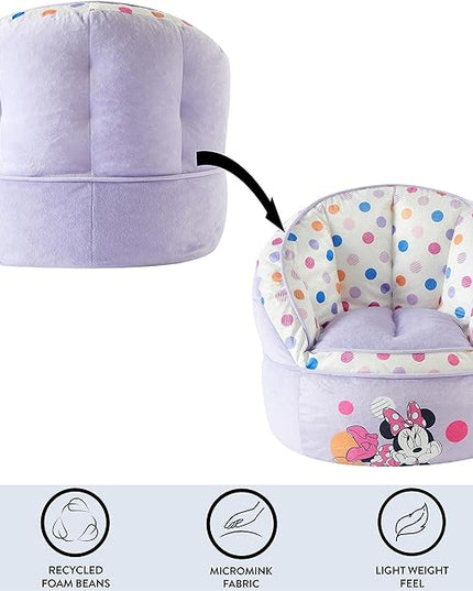 Idea Nuova Disney Minnie Mouse Purple with Polka Dots Round Bean Bag Chair for Kids, Ages 3+, Large - LeafyLoom