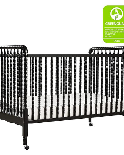 DaVinci Jenny Lind 3-in-1 Convertible Crib in Ebony, Removable Wheels, Greenguard Gold Certified - LeafyLoom