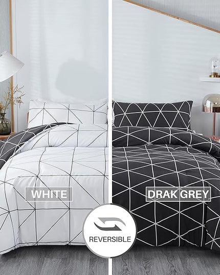 Black & White Comforter Bed in a Bag King for Kids Adults, 3Pcs Reversible Geometric Bedding Set with 2 Pillow Shams for All Seasons (King,104x90inches) - LeafyLoom