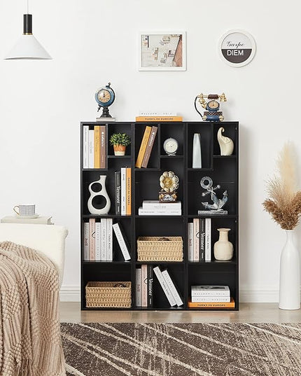 VECELO 4-Tier Slim Bookcase, Modern Storage Cabinet, Slim Bookshelf, Fits Tallest Hardcover, 5 Cubes, Vertical or Horizontal, Easy Assembly, Black - LeafyLoom