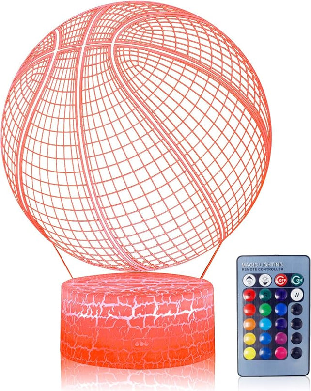 Basketball Night Light,3D Illusion Lamp 16 Color Changing&Dimming by Remote Control or Smart Touch LED Bedside Lamps,Sports Decor for Boys Bedroom Girls Kids Teens Birthday Holiday Xmas Gifts - LeafyLoom