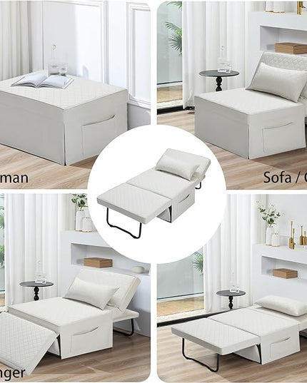 Sofa Bed, 4 in 1 Multi-Function Folding Ottoman Breathable Linen Couch Bed with Adjustable Backrest Modern Convertible Chair for Living Room Apartment Office,Squared-Linen White - LeafyLoom