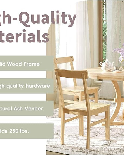 Rustic Round Pedestal 15.7" Removable Leaf, Extending w/Simple Chirs, for Small Place, Kitchen, 5 Piece Dining Table Set, Natural 17 - LeafyLoom